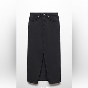 Mango Black Midi Denim Skirt with Front Slit